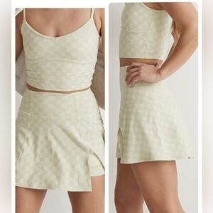 Madewell Flex Side Slit Skirt in Faded Seagrass Checkerboard Green XXS NWT